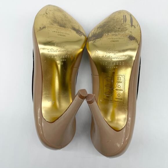 Ted Baker Womens Shoes Size US 6 Beige Black Bow‎ Stiletto Patent Leather Glam - Picture 8 of 11